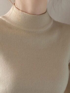 Stretch Ribbed Half Turtleneck Sweater