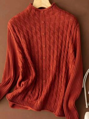 Solid Color Patterned Knit Sweater