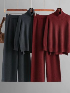 High Collar Sweater and Wide Legged Pants