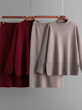 Loose Fit Sweater & Midi Skirt Knitted Set