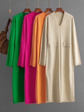 V-Neck Knitted Dress with Side Slit