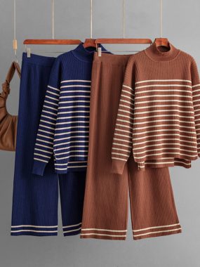Striped High Collar Sweater and Pants