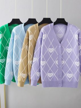 Diamond Pattern with Heart Shaped Cardigan