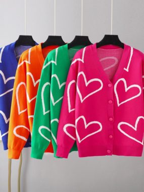 Large Heart Shaped Pattern Cardigan