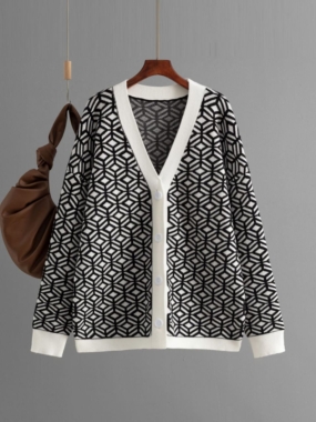 Aztec Patterned V-Neck Cardigan
