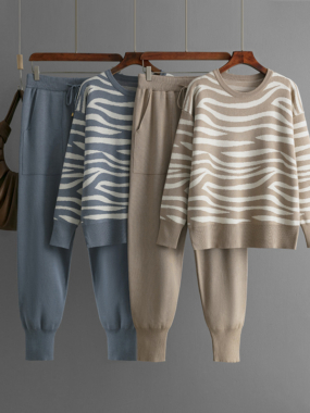 Animal Pattern Sweater and Knitted Pants
