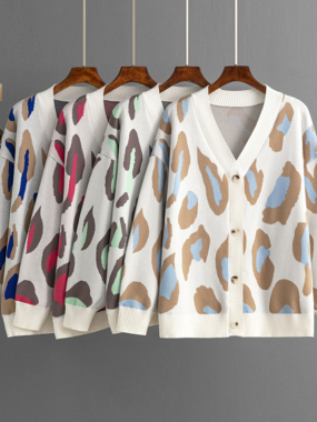 Colorful Leopard Pattern Knitted Cardigan