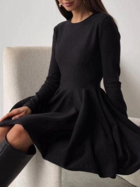 Round Neck A-Line Knitted Mini Dress
