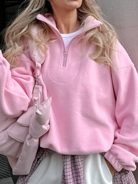 Fleece Half Zip Pink Sweater