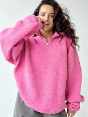 Sherpa Fleece Half Zipper High Collar Sweater