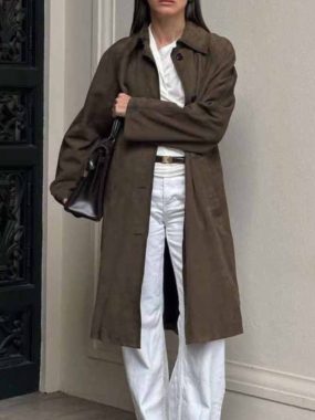 Retro Brown Suede Windbreaker Coat