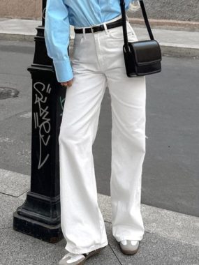 High Waist White Straight Pants