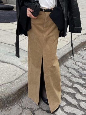 High Waist Skirt with Front Slit