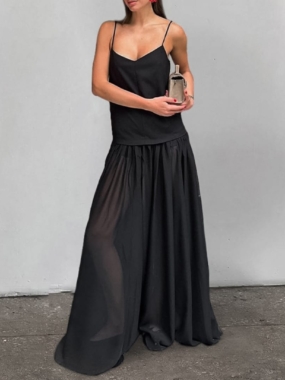 V-Neck Backless Suspender Dress