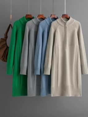 Thick Zipper Knitted Midi Dress