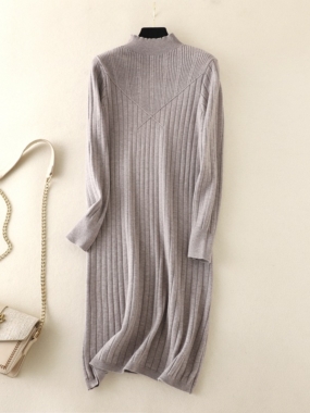 Ribbed Straight High Collar Midi Dress