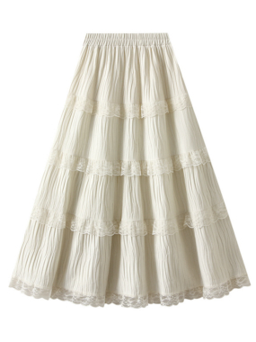 Pleated Skirt with Lace Stitching and Lining