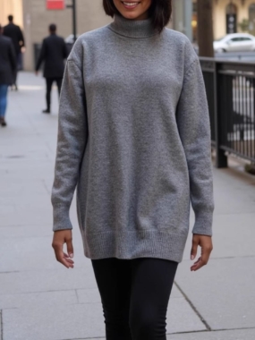 Long Ribbed Knitted Turtleneck Sweater