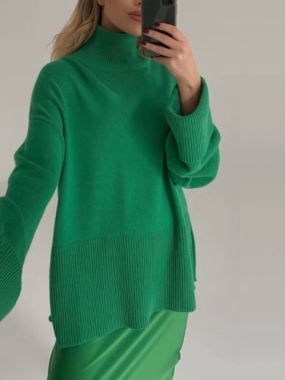 Long Sweater with Oversized Sleeves and Slits