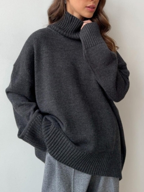 Half Turtleneck Ribbed Long Sweater