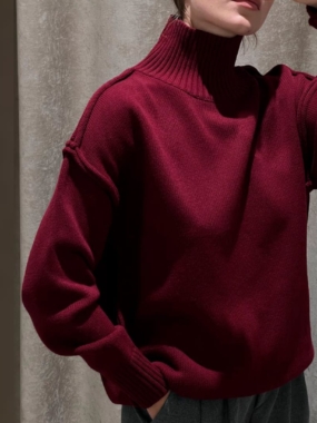 High Collar Dropped Shoulders Sweater