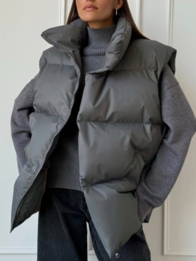 High Collar Cotton Filled Vest