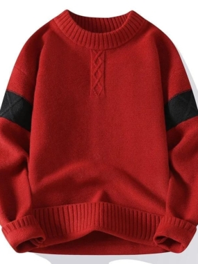 Crew Knit Sweater with Wide Sleeve Stripes