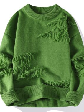 Basic Solid Knit Sweater with Torn Frills