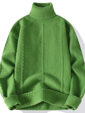 Simple Cable Knit Turtleneck Pullover Sweater