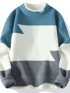 Geometrical Color Blocking Thick Winter Sweater