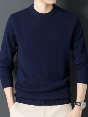 Real Wool Ribbed Crew Collar Knit Sweater