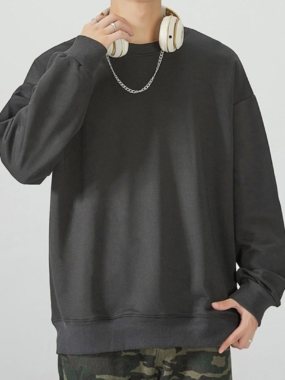 Solid Color Basic Crew Sweatshirt