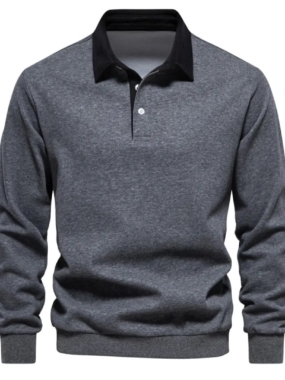 Cotton Polo Neck Color Contrast Sweatshirt