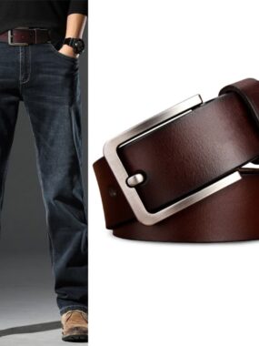 Men's Genuine Leather Belt with Pin Buckle