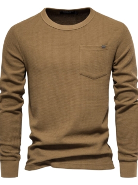 Round Neck Long Sleeve T-Shirt with Pocket