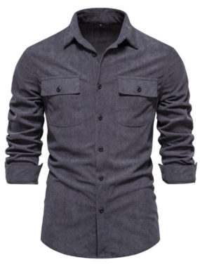 Corduroy Long Sleeve Shirt with  Pockets
