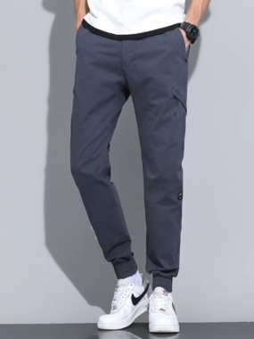 Casual Woven Cotton Pants with Cuffs
