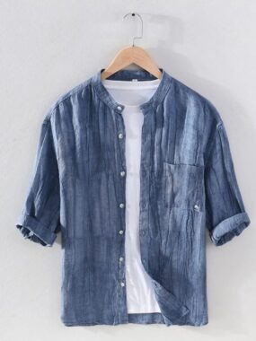 Men Long Sleeve Hemp Shirt