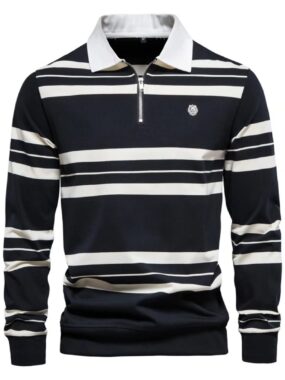 Shirt Collar Striped Long Sleeve Sweatshirt