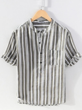 Linen Short Sleeved Striped Shirt