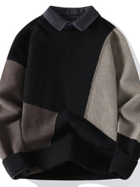 Geometric Faux Two-Pieces Knit Sweater