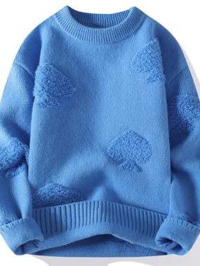 Heavyweight Knitted Sweater with Spades Pattern
