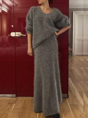 Fluffy Knit Co-ord Skirt Set