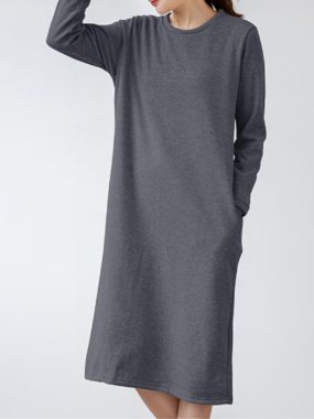 Cotton Fleeced O-Neck Straight Dress