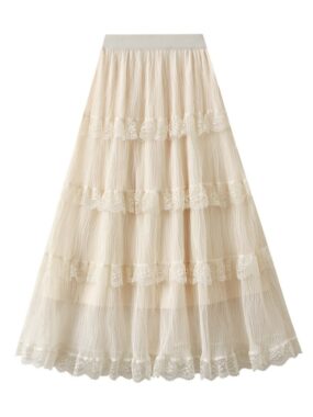 Layered Pleated Chiffon Skirt with Lace