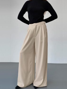 Front Pleats Wide Leg Trousers