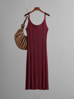 Thin Straped Irregular Striped Knit Dress