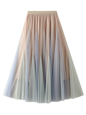 Gradient Color Block Chiffon Skirt