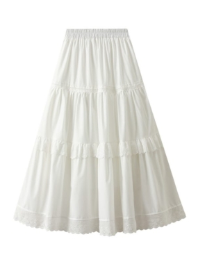 Midi Layered Skirt with Lace Brims