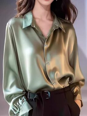 Shinny Satin Buttons-up Blouse for Women
